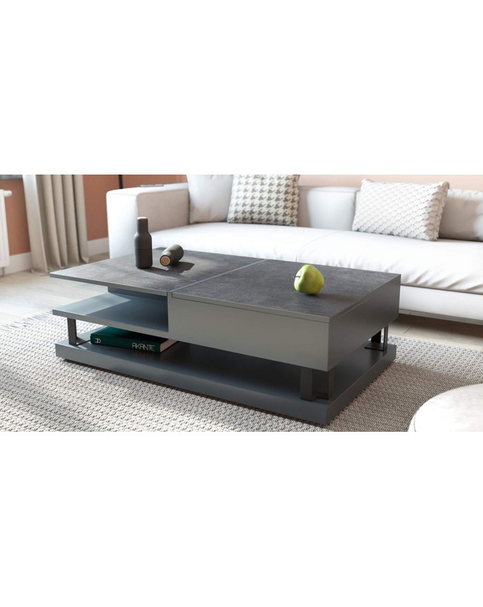 Table basse relevable AKANTE en céramique avec pieds metal blanc mat