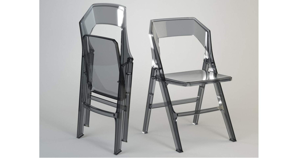 Inbox Zero Chaise de salon pliante en plastique transparent gris