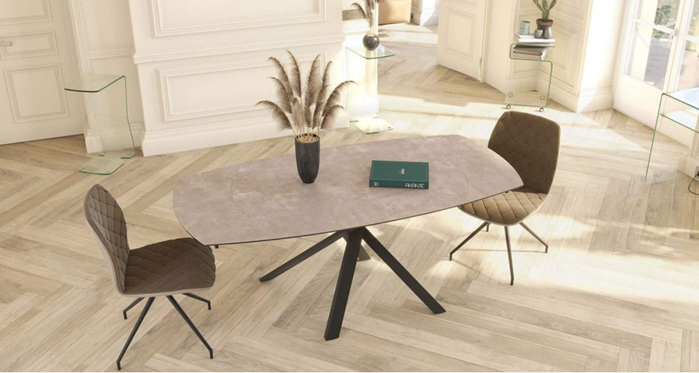 Table à manger ronde extensible en bois et piétement central en métal pour  salle à manger