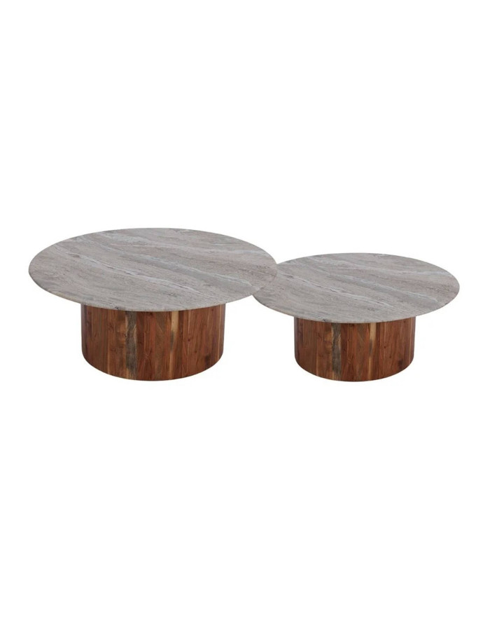 Set 2 tables basses en marbre et bois d'acacia Leone 2