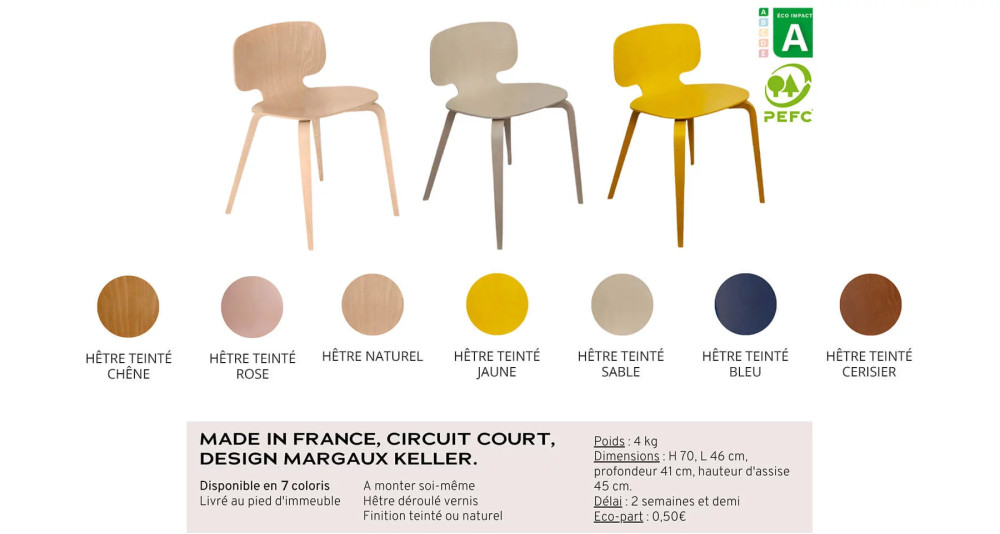 Chaise H10 en hêtre - 7 coloris - 100% française