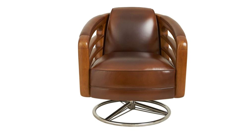 Fauteuil pivotant en cuir pleine fleur Le Rocher