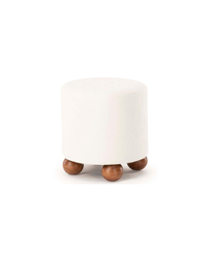 Tabouret boule rétro en tissu et bois Dakota blanc