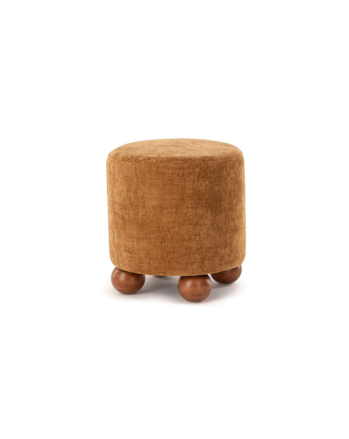 Tabouret boule rétro en tissu et bois Dakota camel - 1