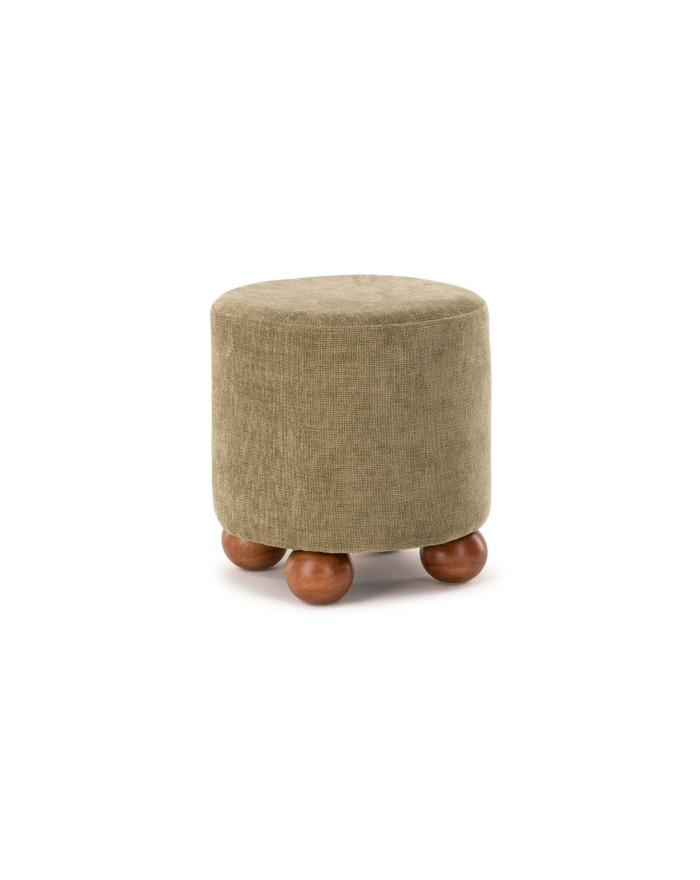 Tabouret boule rétro en tissu et bois Dakota blanc