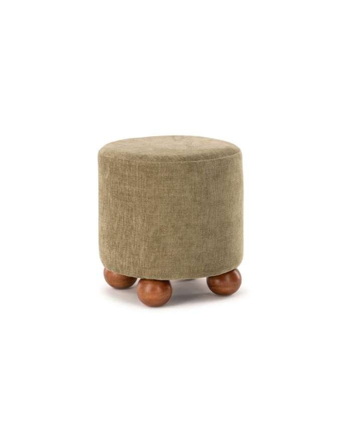 Tabouret boule rétro en tissu et bois Dakota camel - 1