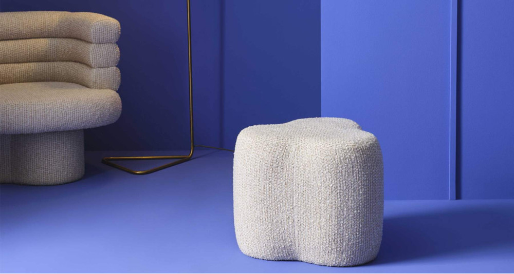 Pouf en tissu écru Trèfle