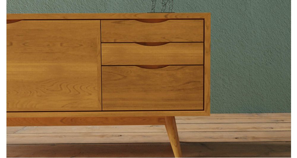 Buffet scandinave 2 portes 3 tiroirs en teck massif naturel Savannah