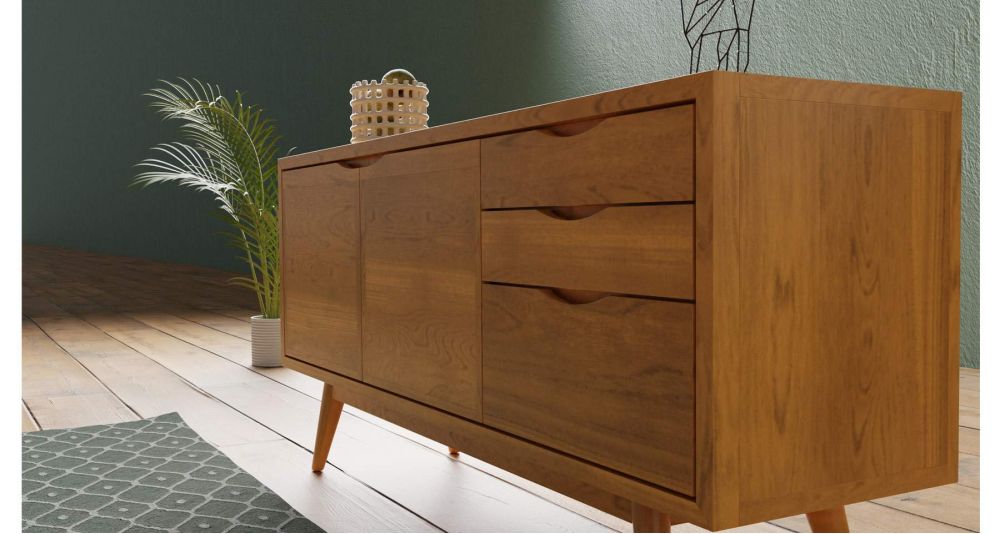 Buffet scandinave 2 portes 3 tiroirs en teck massif naturel Savannah