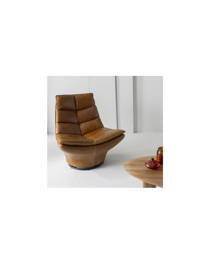 Fauteuil pivotant en cuir pleine fleur camel Achille - 8