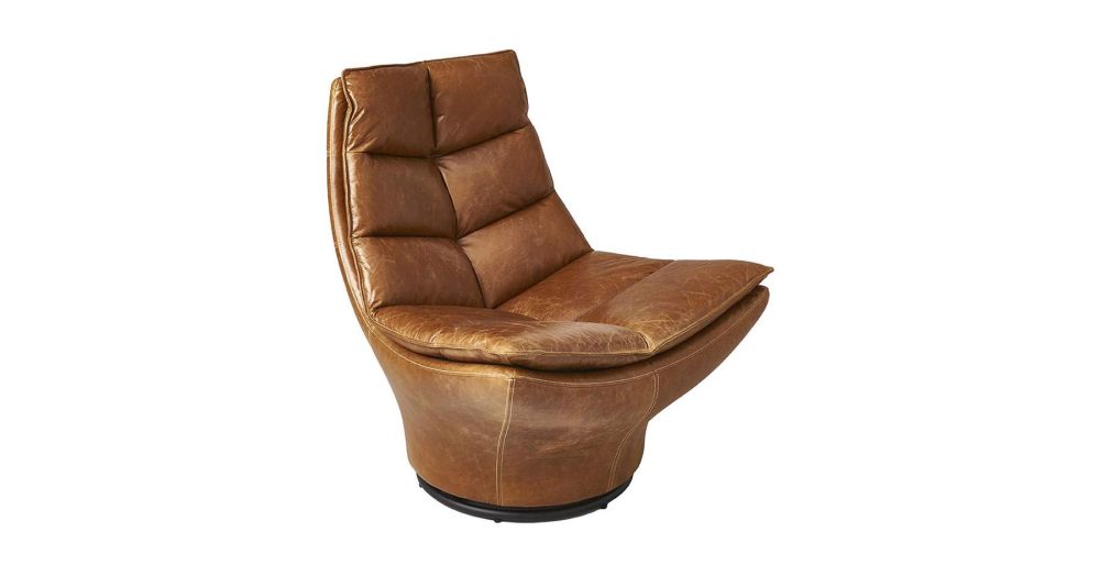 Fauteuil pivotant en cuir camel Achille