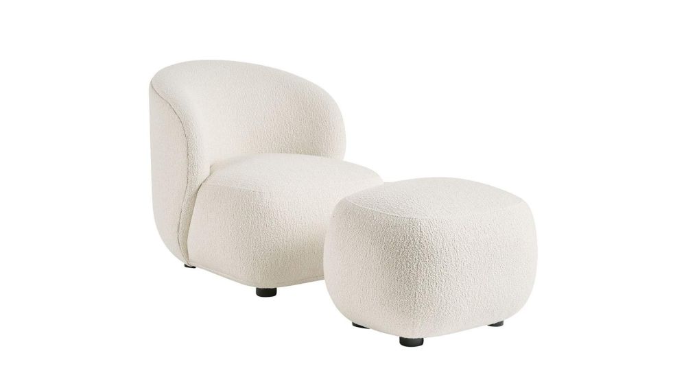 Petit fauteuil à bouclettes blanc crème Lisette