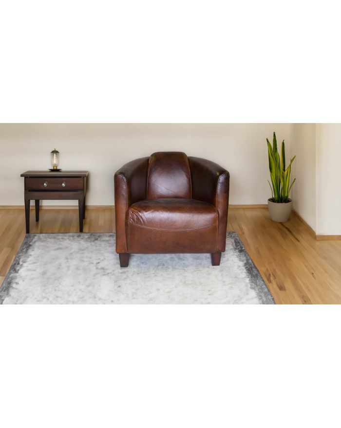 Fauteuil club cuir pleine fleur marron Stockton - 3