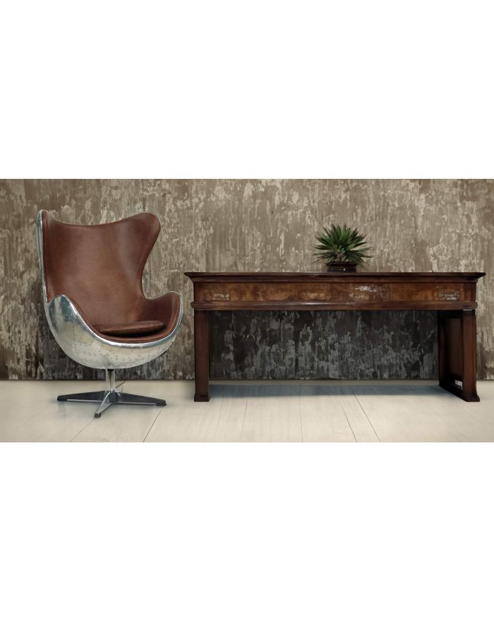 Fauteuil oeuf aviateur cuir marron et alu Brownsville - 3