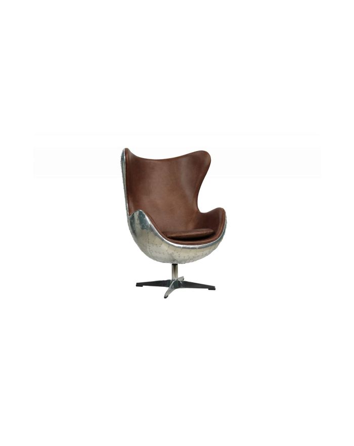 Fauteuil oeuf aviateur cuir marron et alu Brownsville - 3