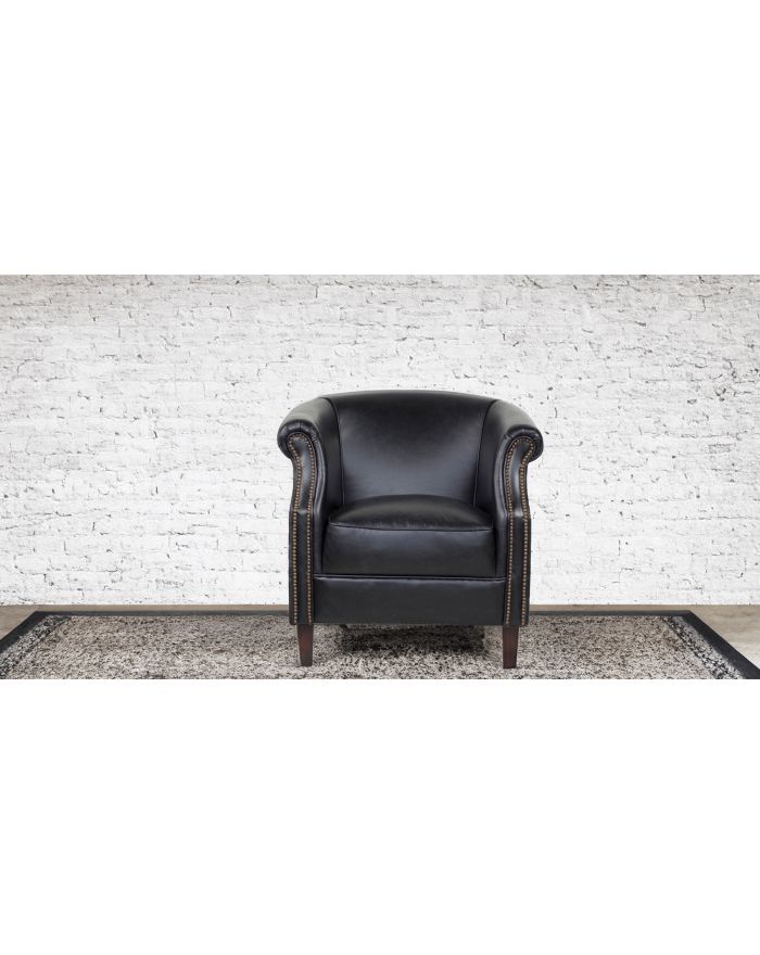 Fauteuil anglais en cuir noir Paisley - 1